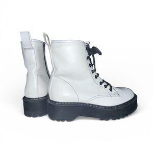 White Lace-Up Platform Boots